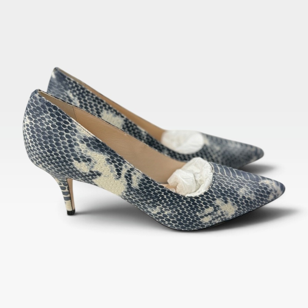 Cole Haan Pumps Grand.OS Pointed Toe Womens 10 Blue Snakeskin Kitten Heel NEW